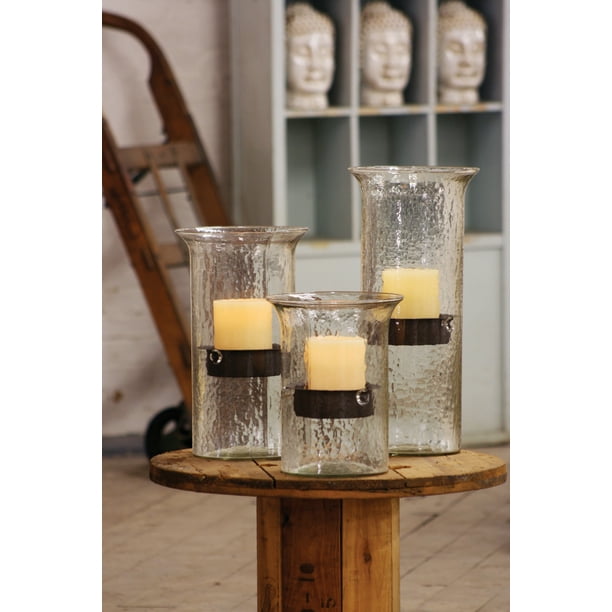 Ribbed Glass Hurricane Candle Holder Set Candleholder Rustic Metal Inserts Set/3 Ribbed Glass Hurricane Candle Holder Set Candleholder Rustic Metal Inserts Set/3